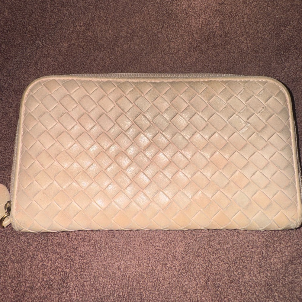 Bottega Veneta Beige Woven Zip Wallet - Picture 2 of 6